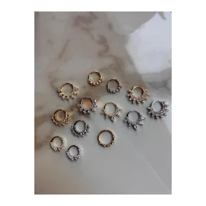 925 Sterling Silver Square Stone Clicker Piercing Earring - 3