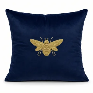Bee Embroidered Velvet Cushion Cover - 1