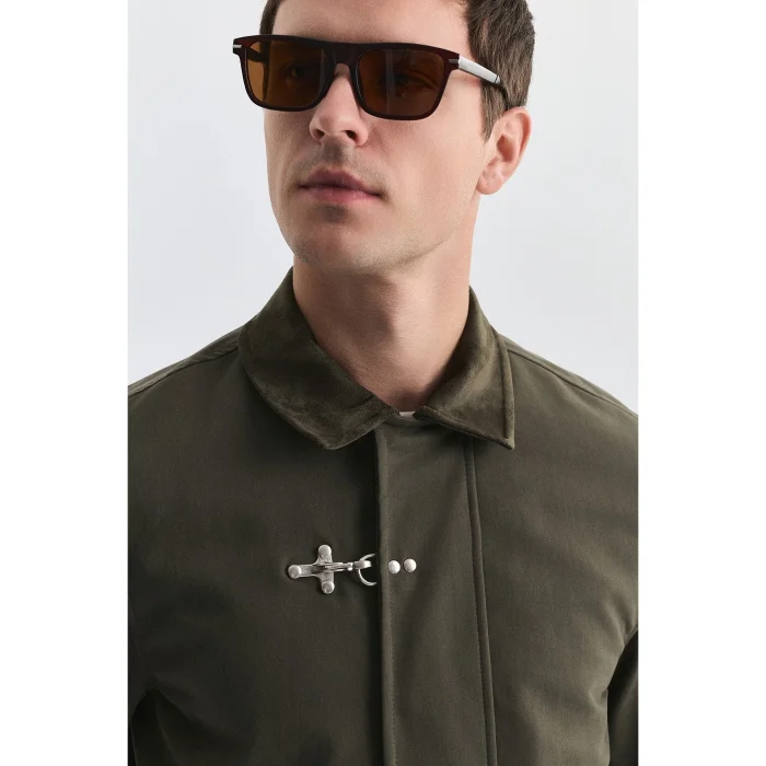 Regular Fit Coat with Ornamental Metal Buttons - 4