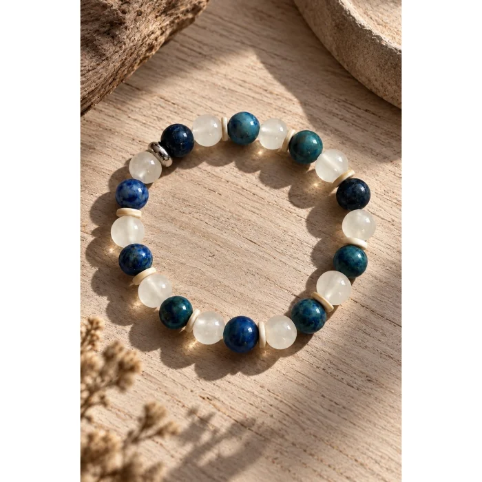 Selenite & Azurite Stone Handmade Bracelet - 4