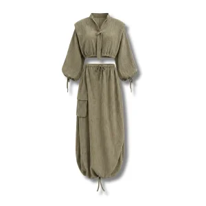 Romy Khaki Cargo Skirt Set - 1