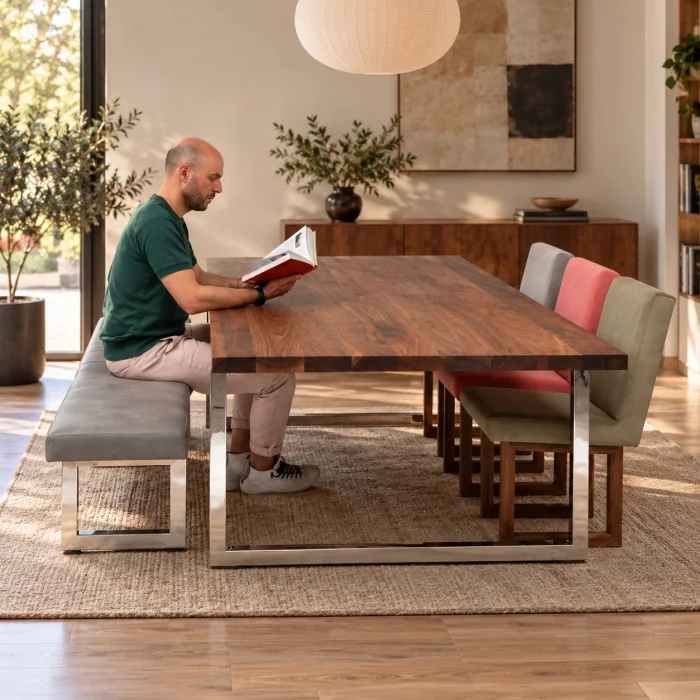Stern Solid Walnut Dining & Meeting Table with Metal Legs - 6