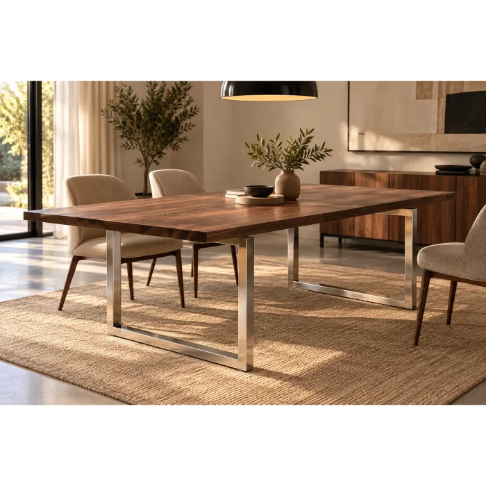 Stern Solid Walnut Table with Silver Metal Legs - 5