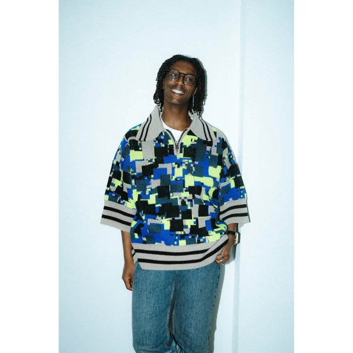 No Knit Oversize Jacquard Polo Sweater - 3