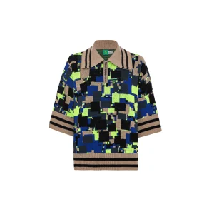 No Knit Oversize Jacquard Polo Sweater - 1