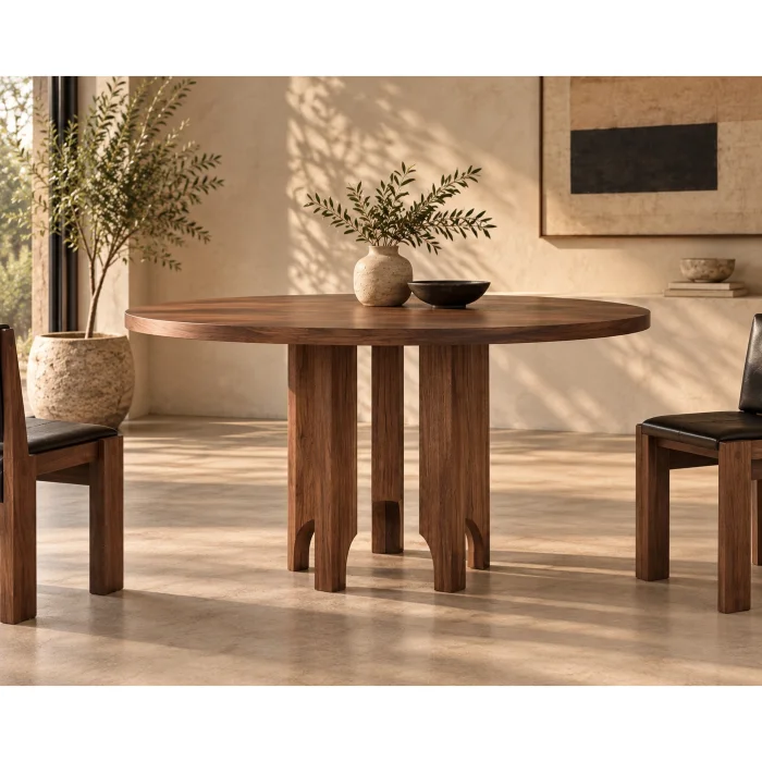 Maelo Round Solid Wood Dining Table - 3