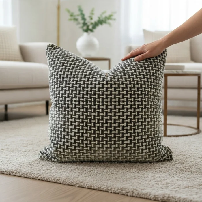 Geometric Patterned Sage and Olive Green Velvet Cushion Cover - 4