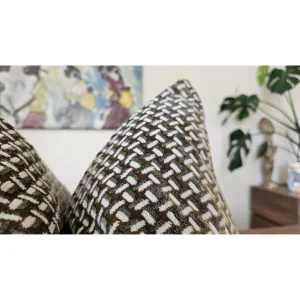 Geometric Patterned Sage and Olive Green Velvet Cushion Cover - 8