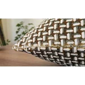 Geometric Patterned Sage and Olive Green Velvet Cushion Cover - 6