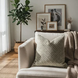 Geometric Patterned Sage and Olive Green Velvet Cushion Cover - 2