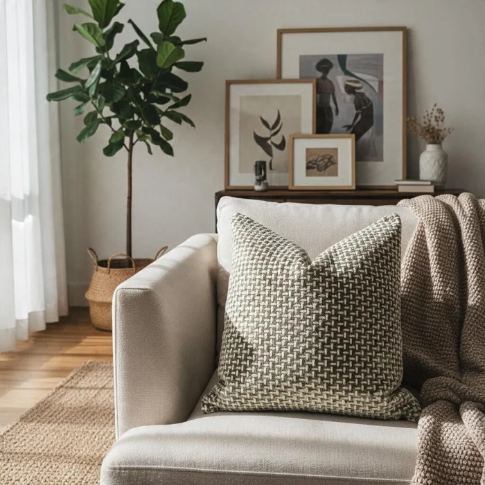 Geometric Patterned Sage and Olive Green Velvet Cushion Cover - 2