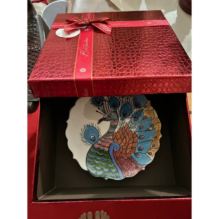 Hand-Painted Peacock Glazed Ceramic Wall Plate - 4