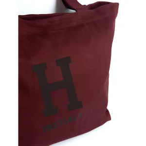 H Baş Harf Baskılı Bordo Tote Çanta - 3