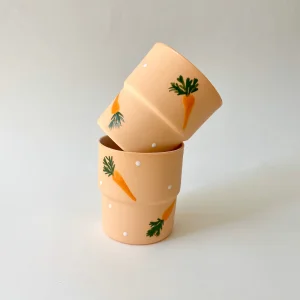 Havuçlu El Yapımı Porselen Bardak - 2