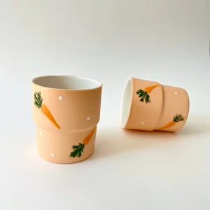 Havuçlu El Yapımı Porselen Bardak - 3