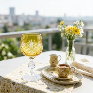 Ara Sarı Kristal Kahve Yanı Su Bardağı - 2