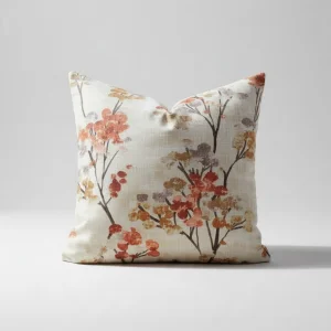 Autumn Flowers Patterned Cotton Cushion Cover - 1