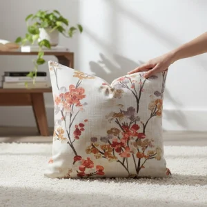 Autumn Flowers Patterned Cotton Cushion Cover - 4
