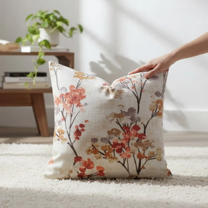 Autumn Flowers Patterned Cotton Cushion Cover - 4