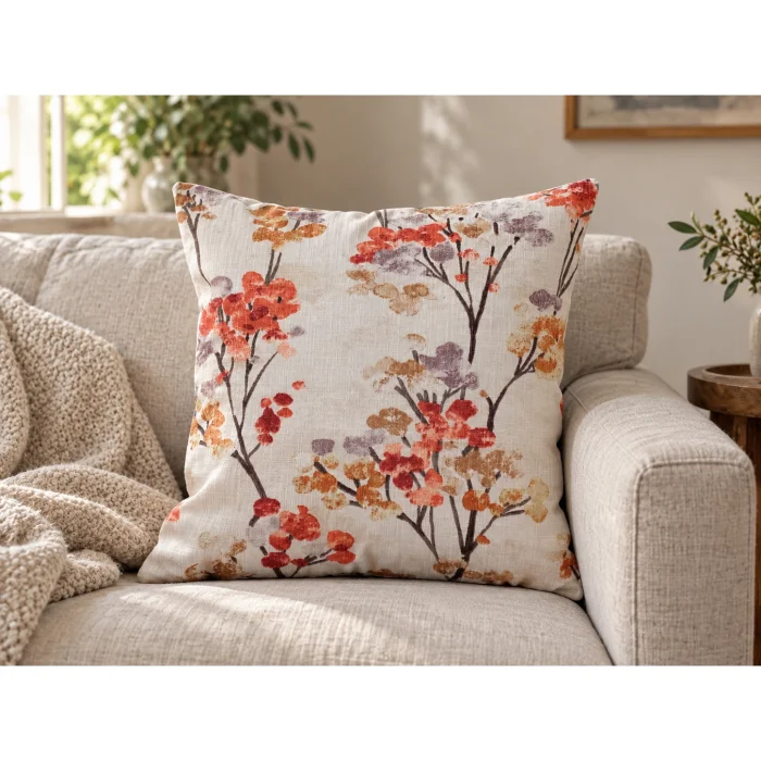 Autumn Flowers Patterned Cotton Cushion Cover - 2