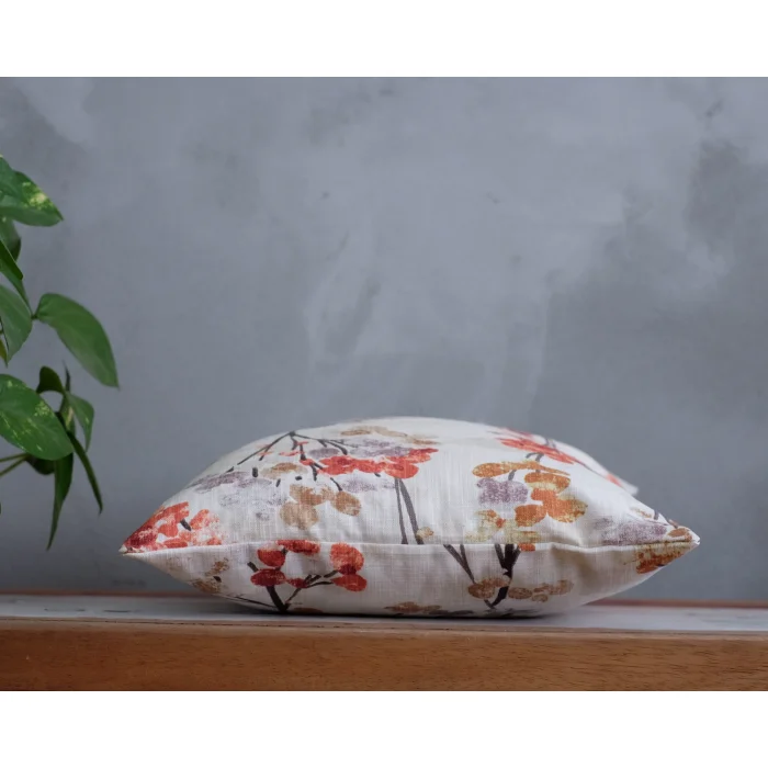 Autumn Flowers Patterned Cotton Cushion Cover - 5