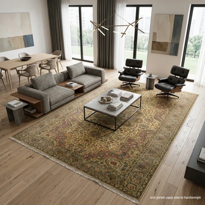 Camel Rustic Design Hand-Knotted Rug - 3