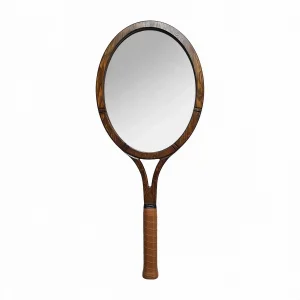 Tennis Racket Shaped Solid Wood Decorative Mirror