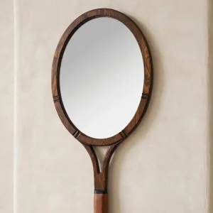 Tennis Racket Shaped Solid Wood Decorative Mirror - 4