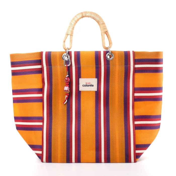 Cabas-x Mandarine Natural Bambou Tresse Tote Çanta - 1