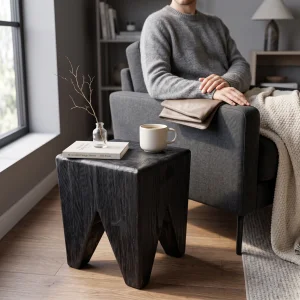 Modo Solid Spruce Side Table and Pouf - 7