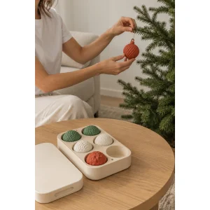 Geometric Patterned Christmas Ornament Set of 6 with Gift Box - Red Green White 5 Cm - 4