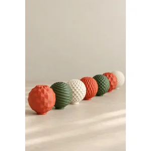 Geometric Patterned Christmas Ornament Set of 6 with Gift Box - Red Green White 5 Cm - 2