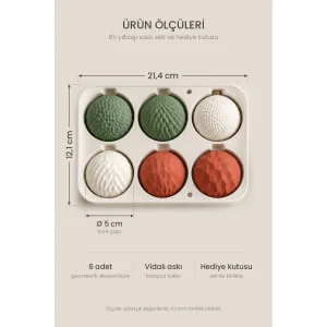 Geometric Patterned Christmas Ornament Set of 6 with Gift Box - Red Green White 5 Cm - 7