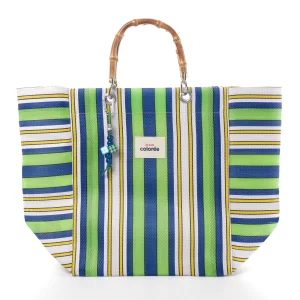 Cabas-X Chartreuse Natural Bambou Handle Tote Bag - 1