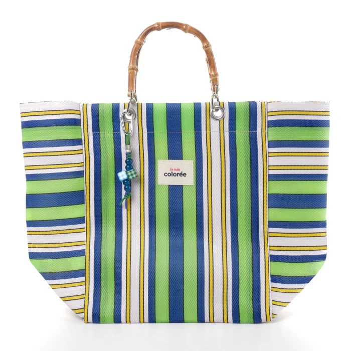 Cabas-X Chartreuse Natural Bambou Handle Tote Bag - 1