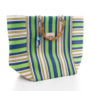 Cabas-X Chartreuse Natural Bambou Handle Tote Bag - 2