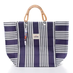 Cabas-x Prune Natural Bambou Tresse Handle Tote Bag - 1