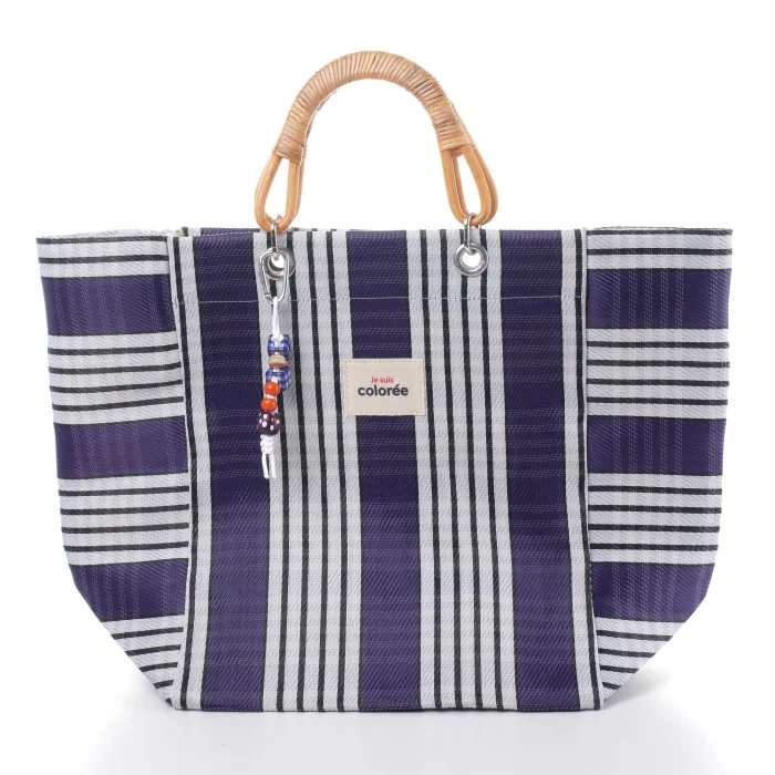 Cabas-x Prune Natural Bambou Tresse Handle Tote Bag - 1
