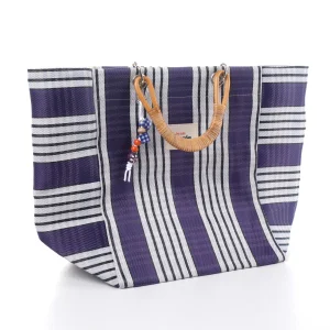 Cabas-x Prune Natural Bambou Tresse Handle Tote Bag - 2