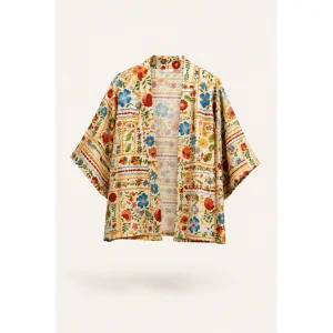 Floral Pattern Short Kimono - 1