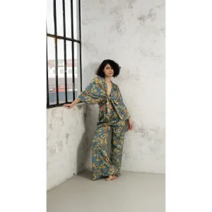 Van Gogh Pattern Blue Short Kimono - 2