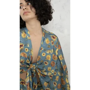 Van Gogh Pattern Blue Short Kimono - 4