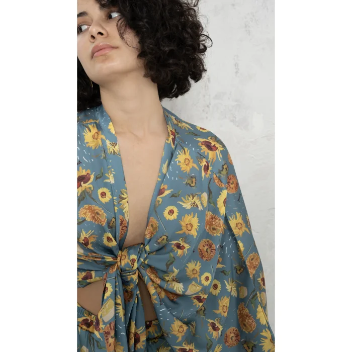 Van Gogh Pattern Blue Short Kimono - 4