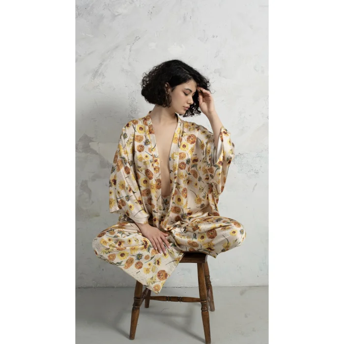 Van Gogh Patterned Yellow Kimono - 3
