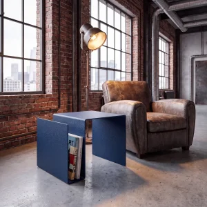 Neo Blue Metal Side Table with Magazine Rack - 2