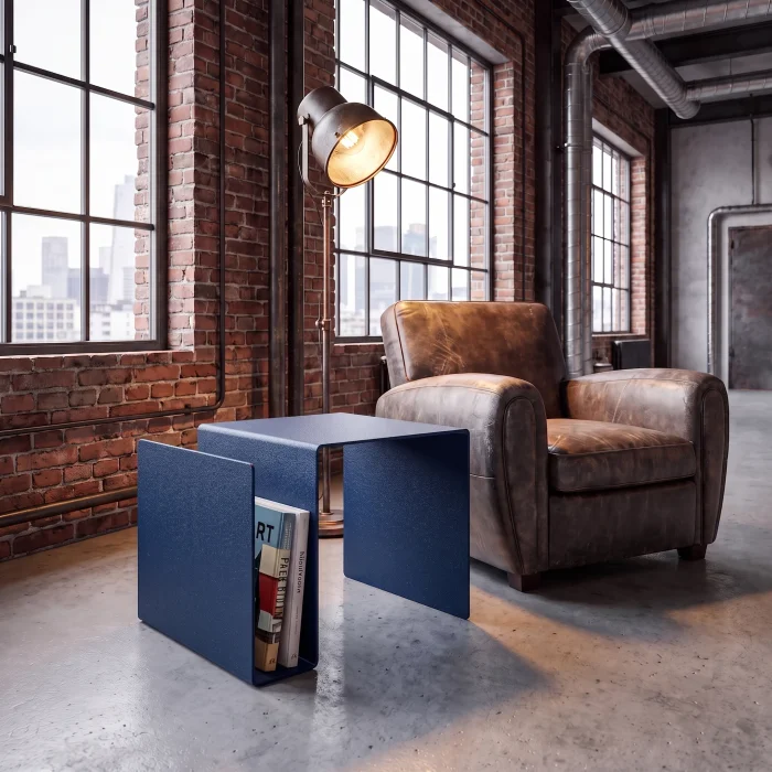 Neo Blue Metal Side Table with Magazine Rack - 2