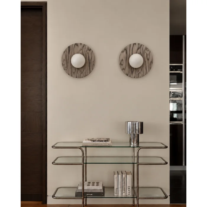 Grey Root Veneer Round Wall Sconce - 2
