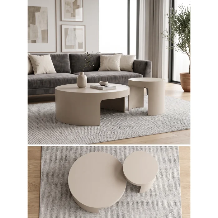 Ovria Vizon Beige Coffee and Side Table Set - 10