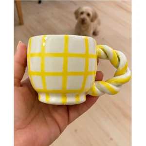 Sarı Pötikare & Burgu Kulp El Yapımı Seramik Kupa - 2