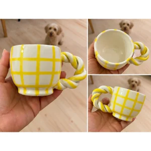 Sarı Pötikare & Burgu Kulp El Yapımı Seramik Kupa - 3